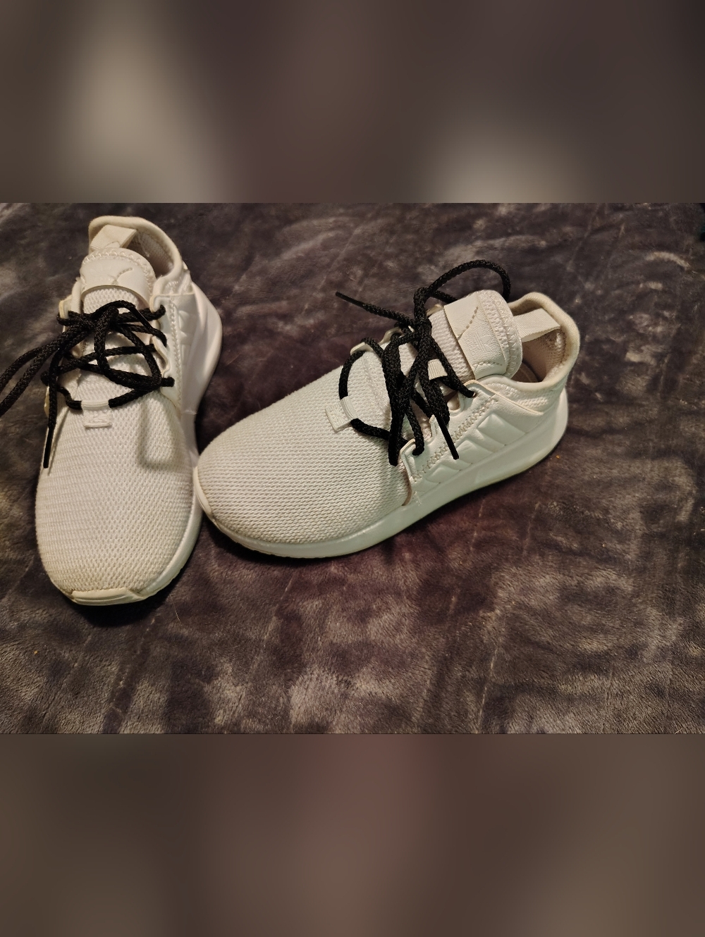 Boys White Adidas Sneakers with Black Laces